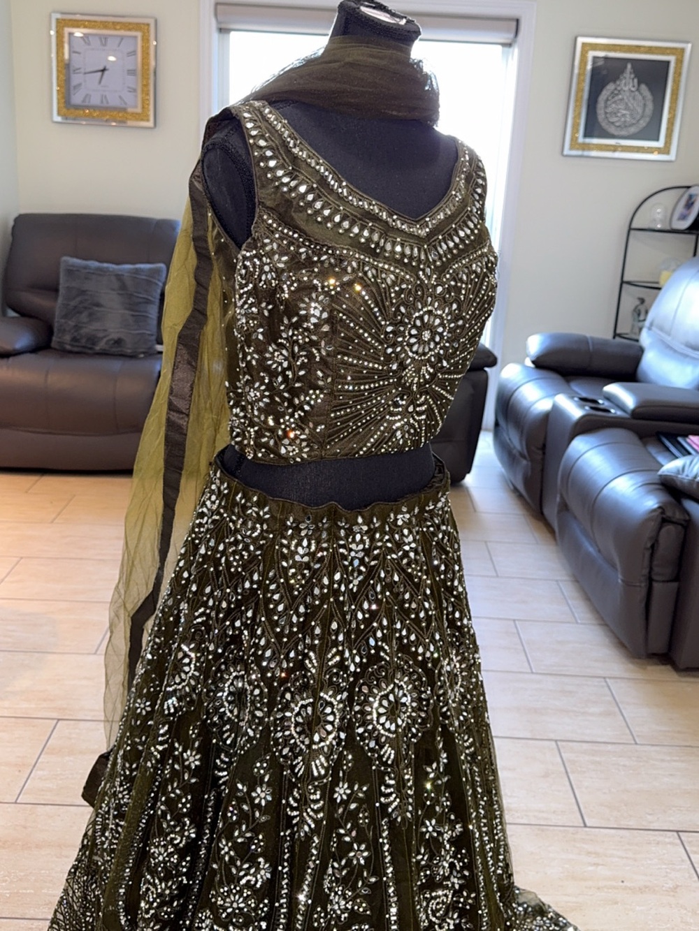 Olive Green Embellished Women's Wedding Dress